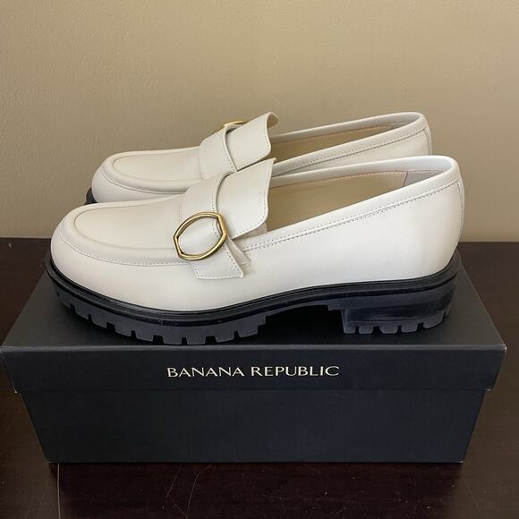 Banana Republic Ivory Leather Lug Loafers - Picture 1 of 8